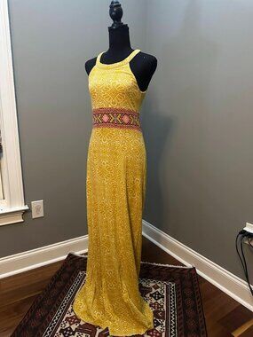 Golden Boho Maxi Sundress with Tribal Waist Detail PRANA